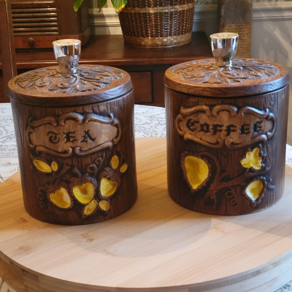 Vintage Treasure Craft tea and coffee canisters.